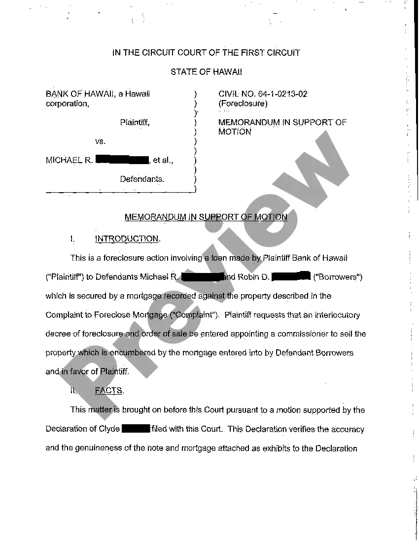 Preview A09 Plaintiff's Motion for Summary Judgment Against Defendants Decree, Interlocutory Decree of Foreclosure and Order of Sale