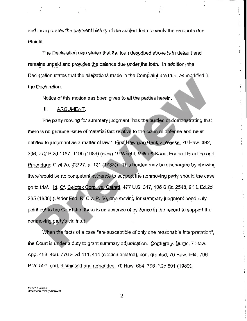 Preview A09 Plaintiff's Motion for Summary Judgment Against Defendants Decree, Interlocutory Decree of Foreclosure and Order of Sale
