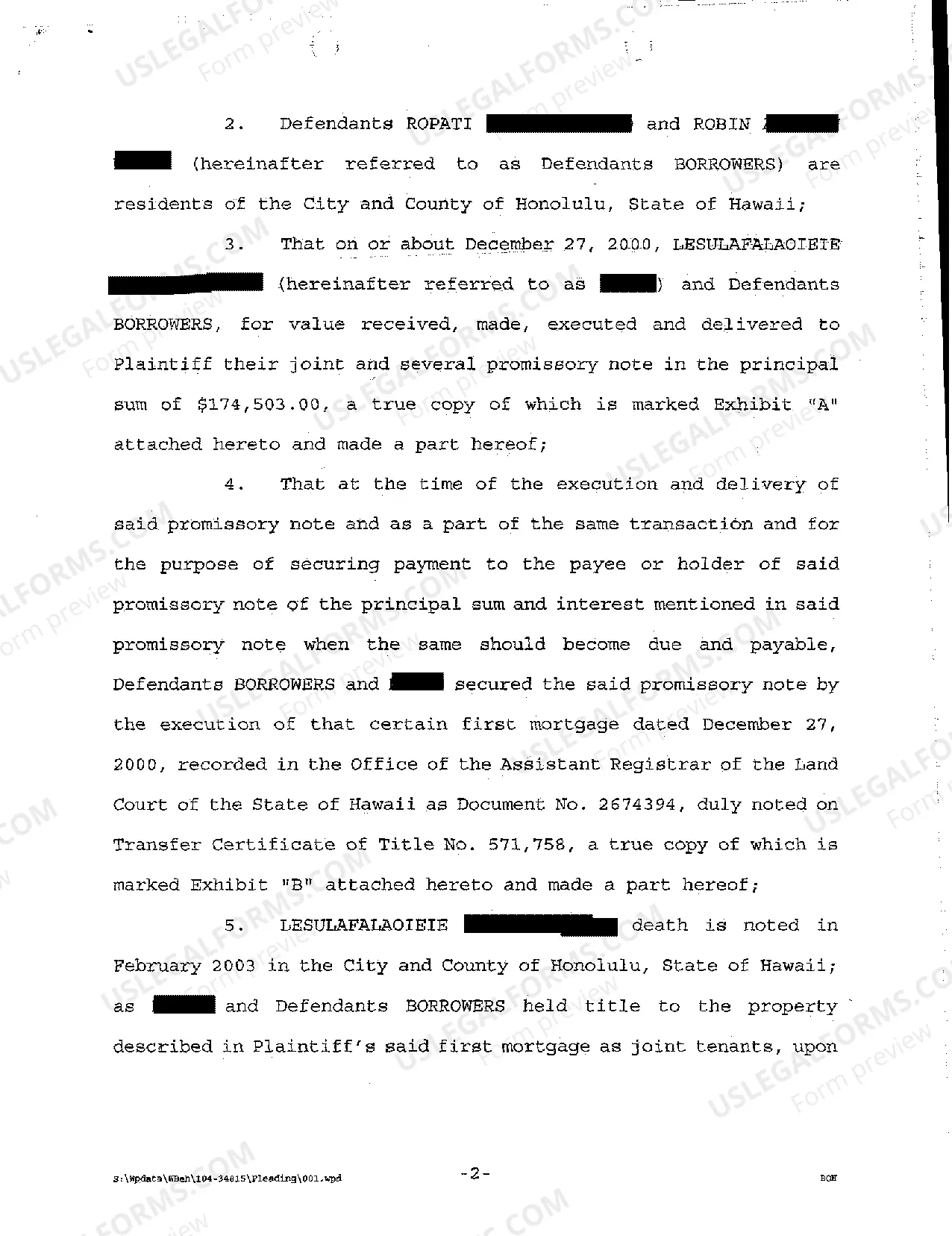 Preview A02 Complaint to Foreclose Mortgage