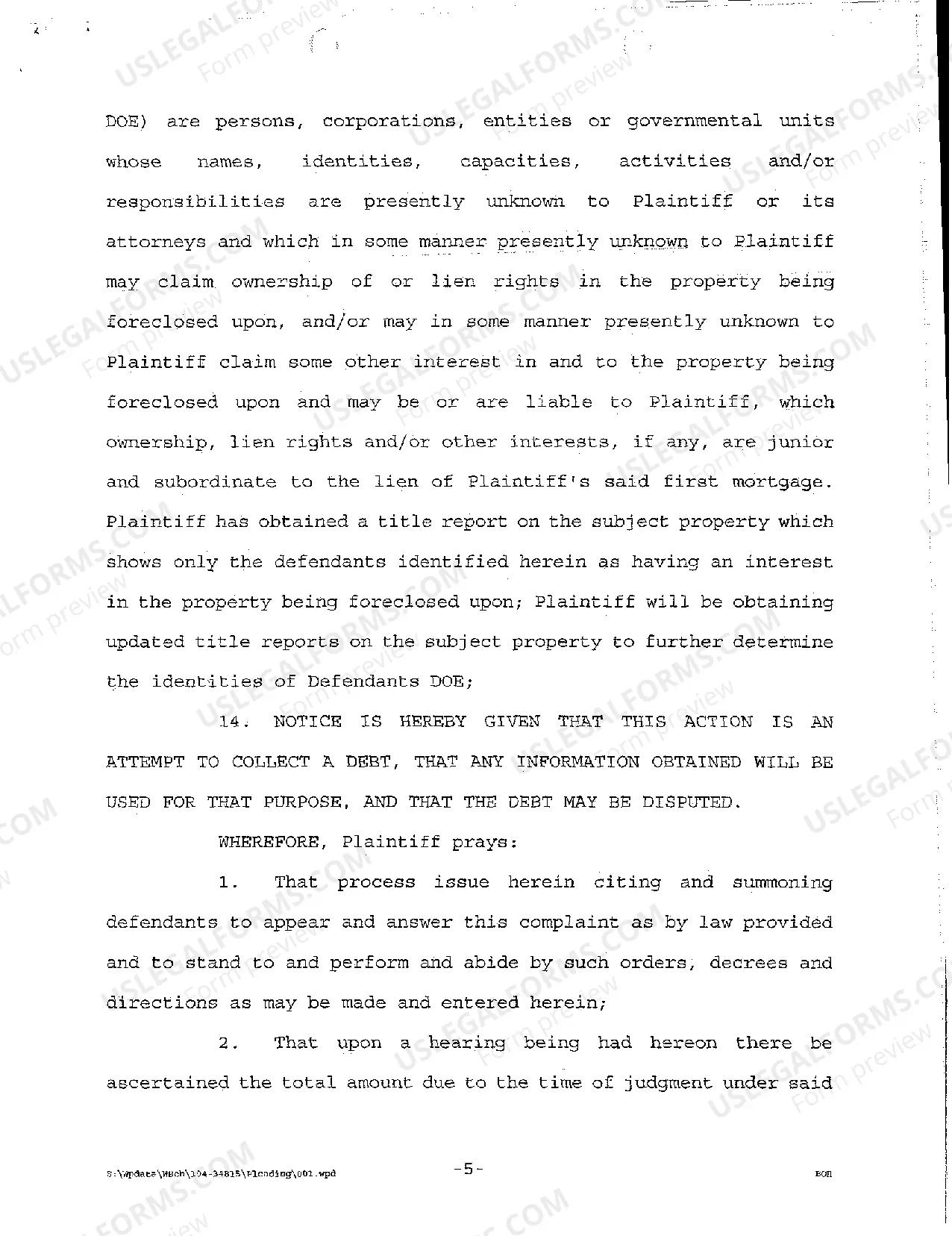 Preview A02 Complaint to Foreclose Mortgage