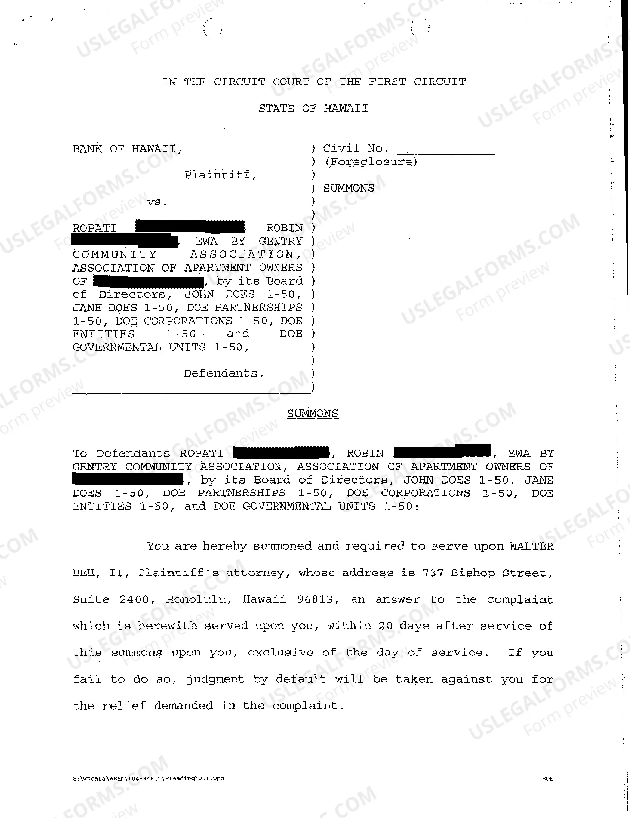 Preview A02 Complaint to Foreclose Mortgage