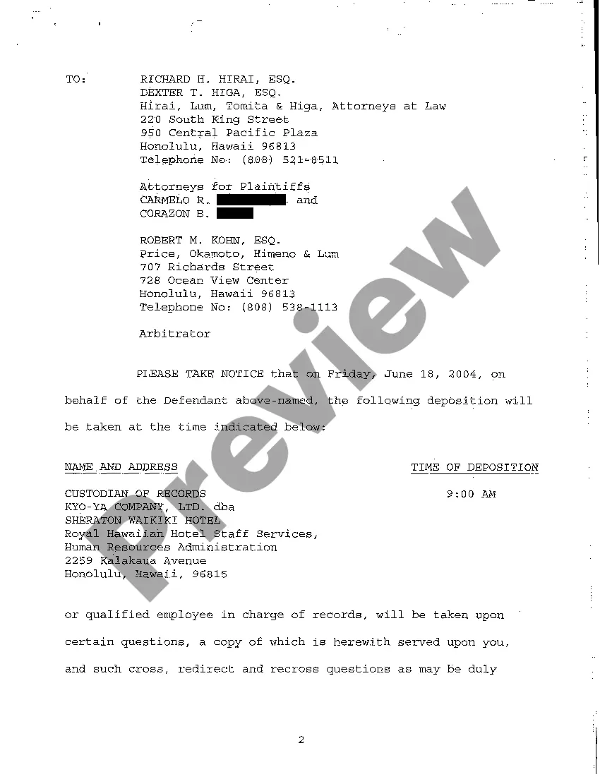 Preview A09 Notice of Taking Deposition Upon Written Questions, Questions, and Certificate of Service