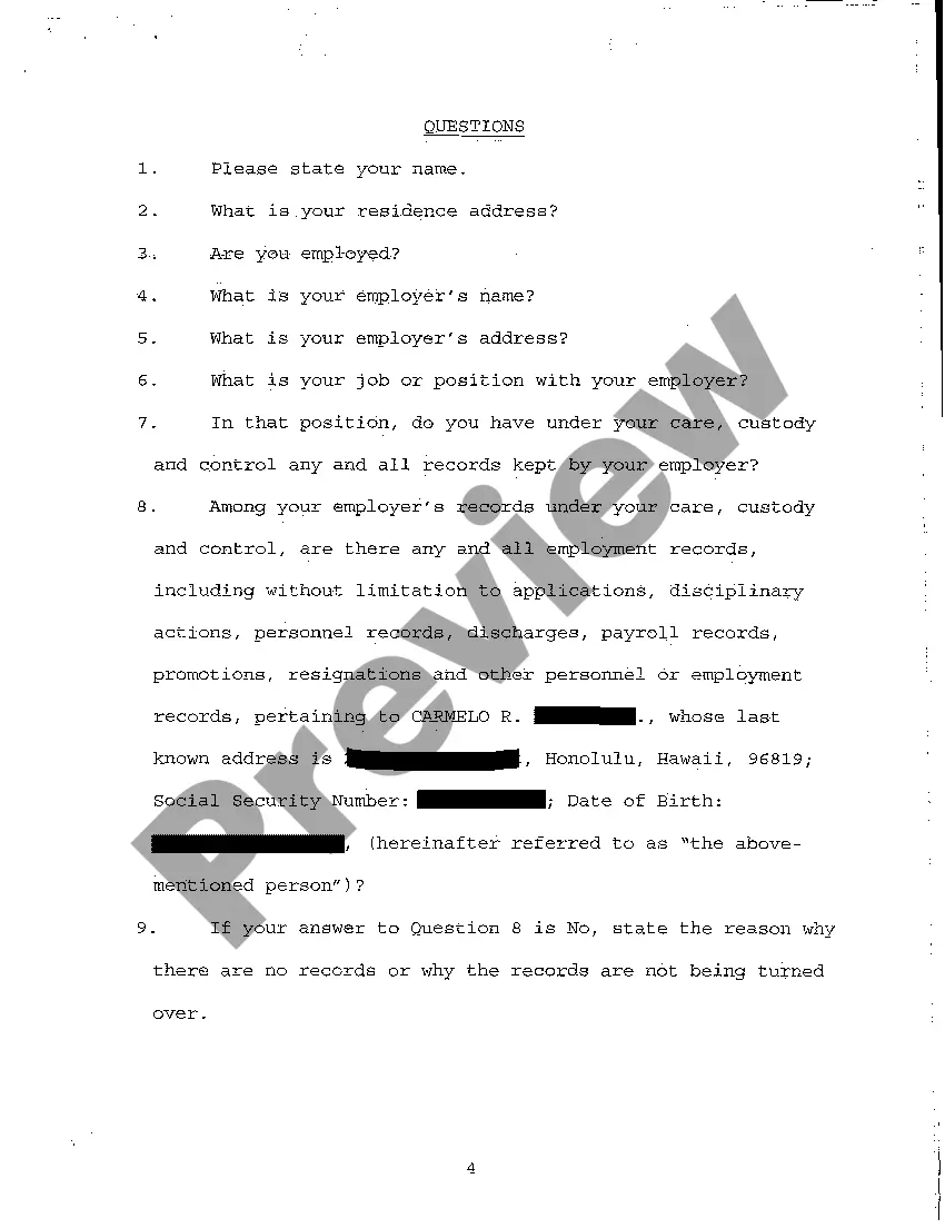 Preview A09 Notice of Taking Deposition Upon Written Questions, Questions, and Certificate of Service