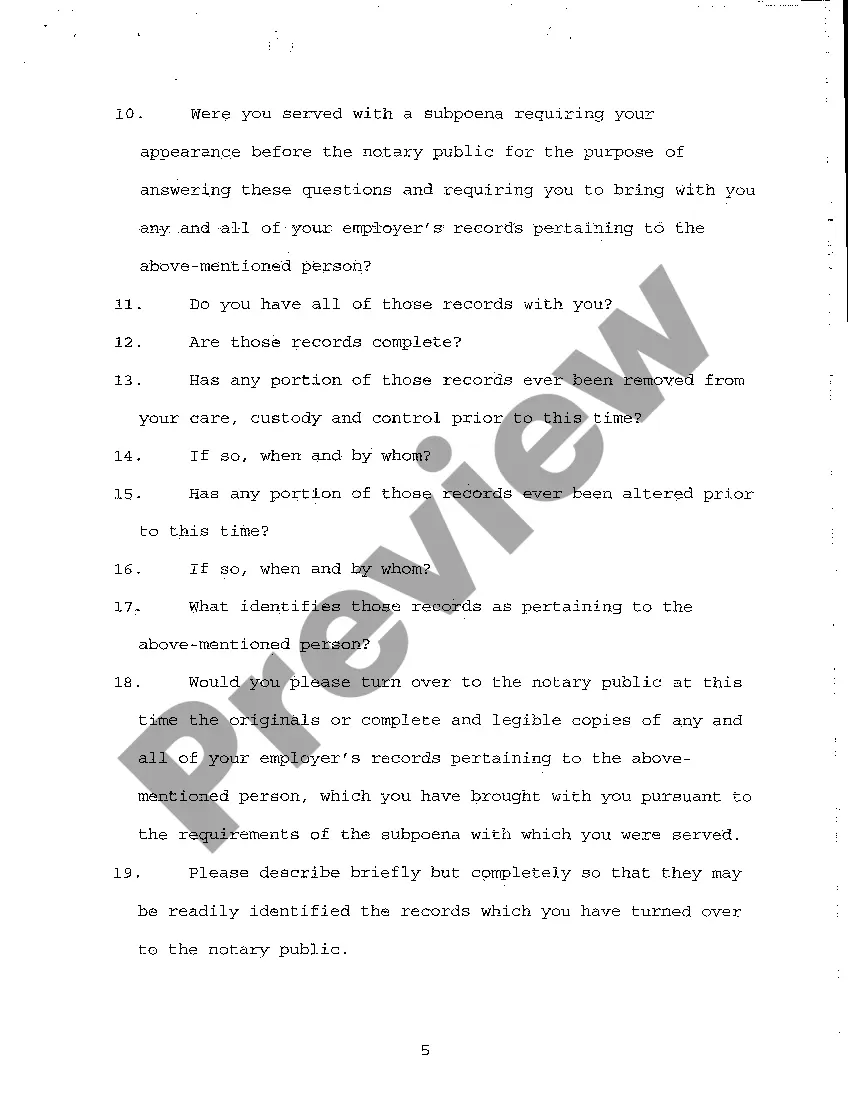 Preview A09 Notice of Taking Deposition Upon Written Questions, Questions, and Certificate of Service