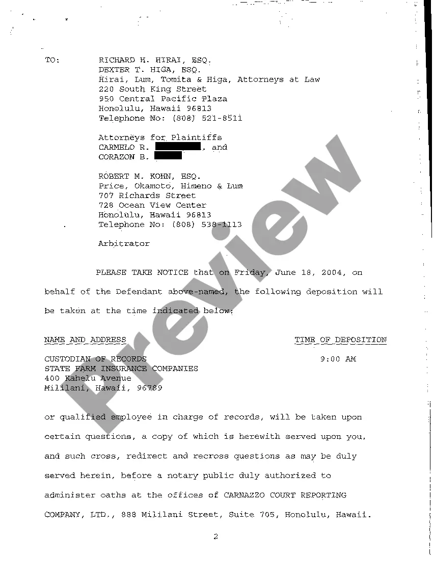 Preview A10 Notice of Taking Deposition Upon Written Questions, Questions and Certificate of Service