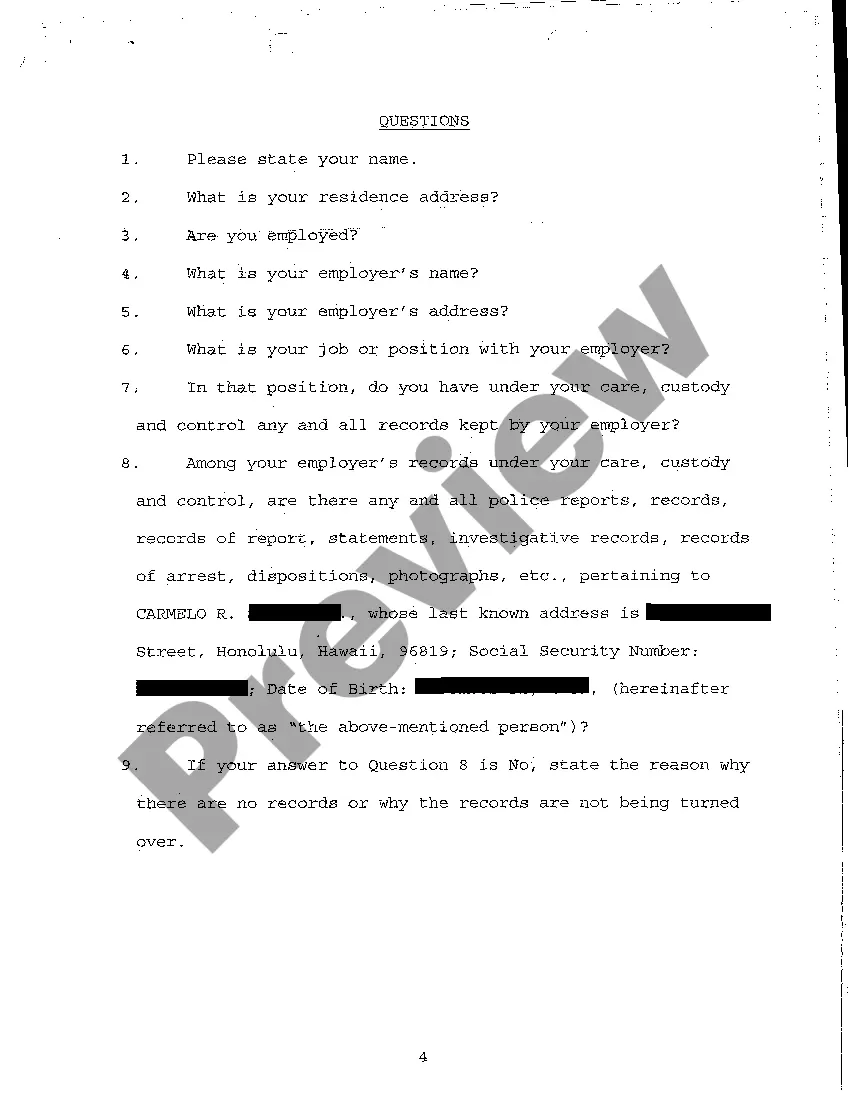 Preview A11 Notice of Taking Deposition Upon Written Questions, Questions and Certificate of Service