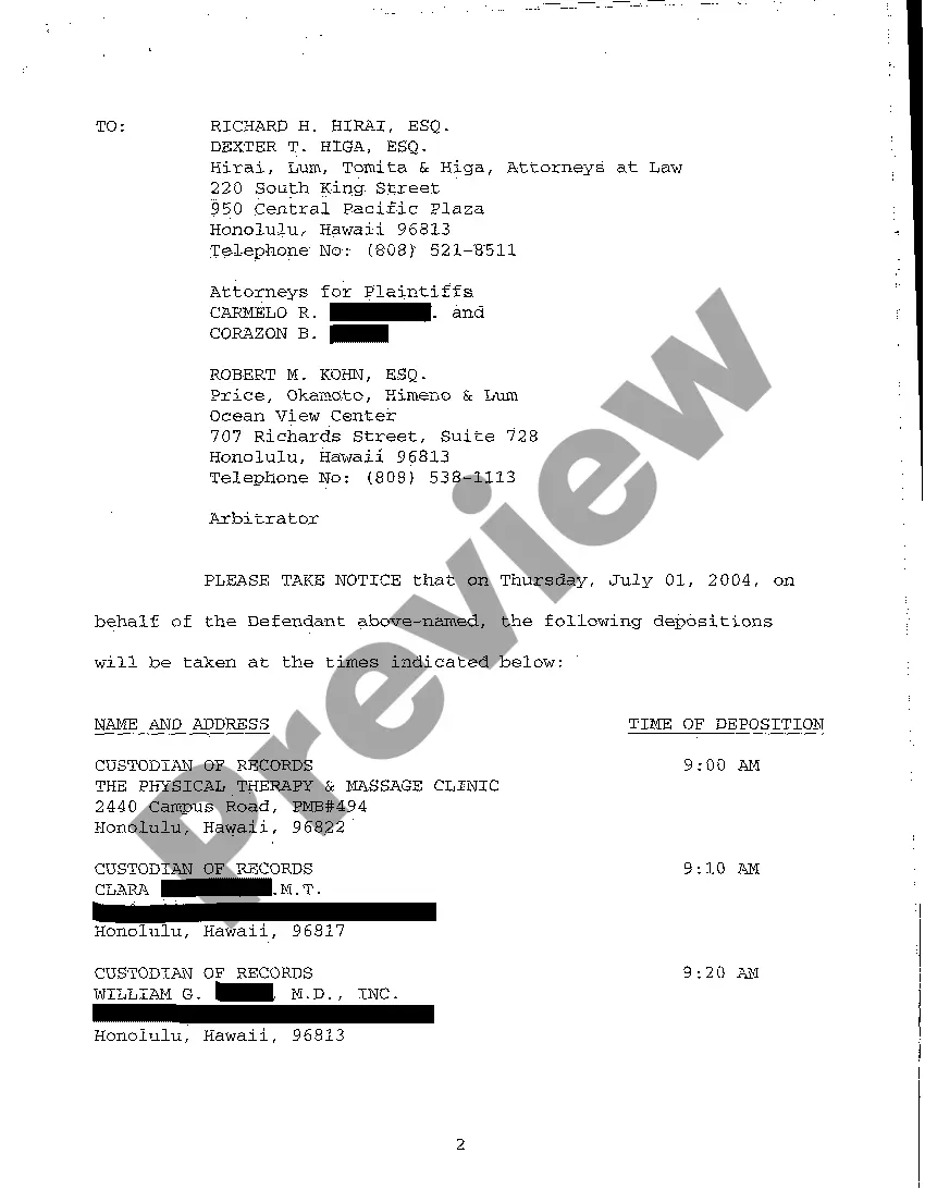 Preview A12 Notice of Taking Deposition Upon Written Questions, Questions and Certificate of Service