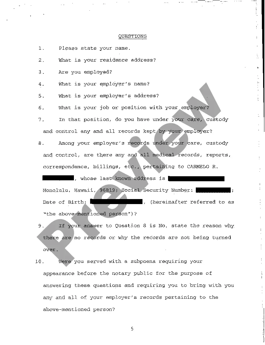 Preview A12 Notice of Taking Deposition Upon Written Questions, Questions and Certificate of Service