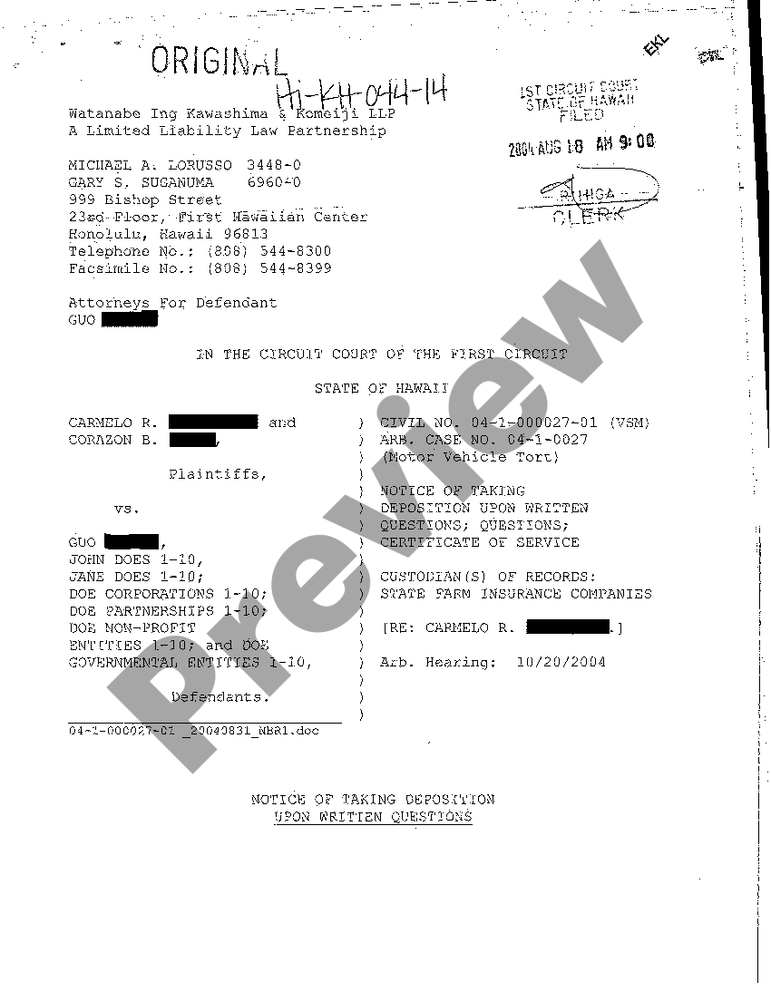 Deposition Upon Written Questions With Examples US Legal Forms