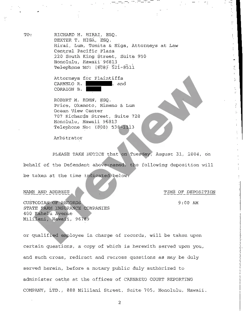 Preview A14 Notice of Taking Deposition Upon Written Questions, Questions and Certificate of Service