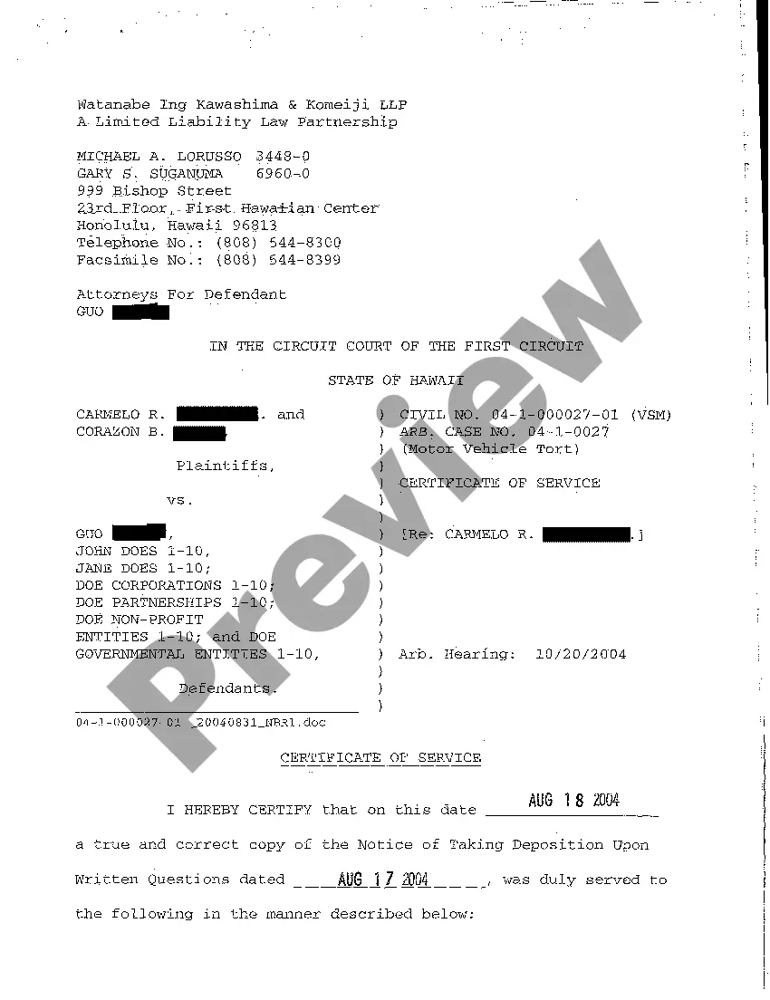 Preview A14 Notice of Taking Deposition Upon Written Questions, Questions and Certificate of Service