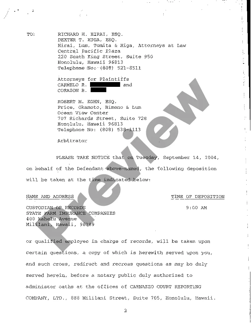 Preview A16 Notice of Taking Deposition Upon Written Questions, Questions and Certificate of Service