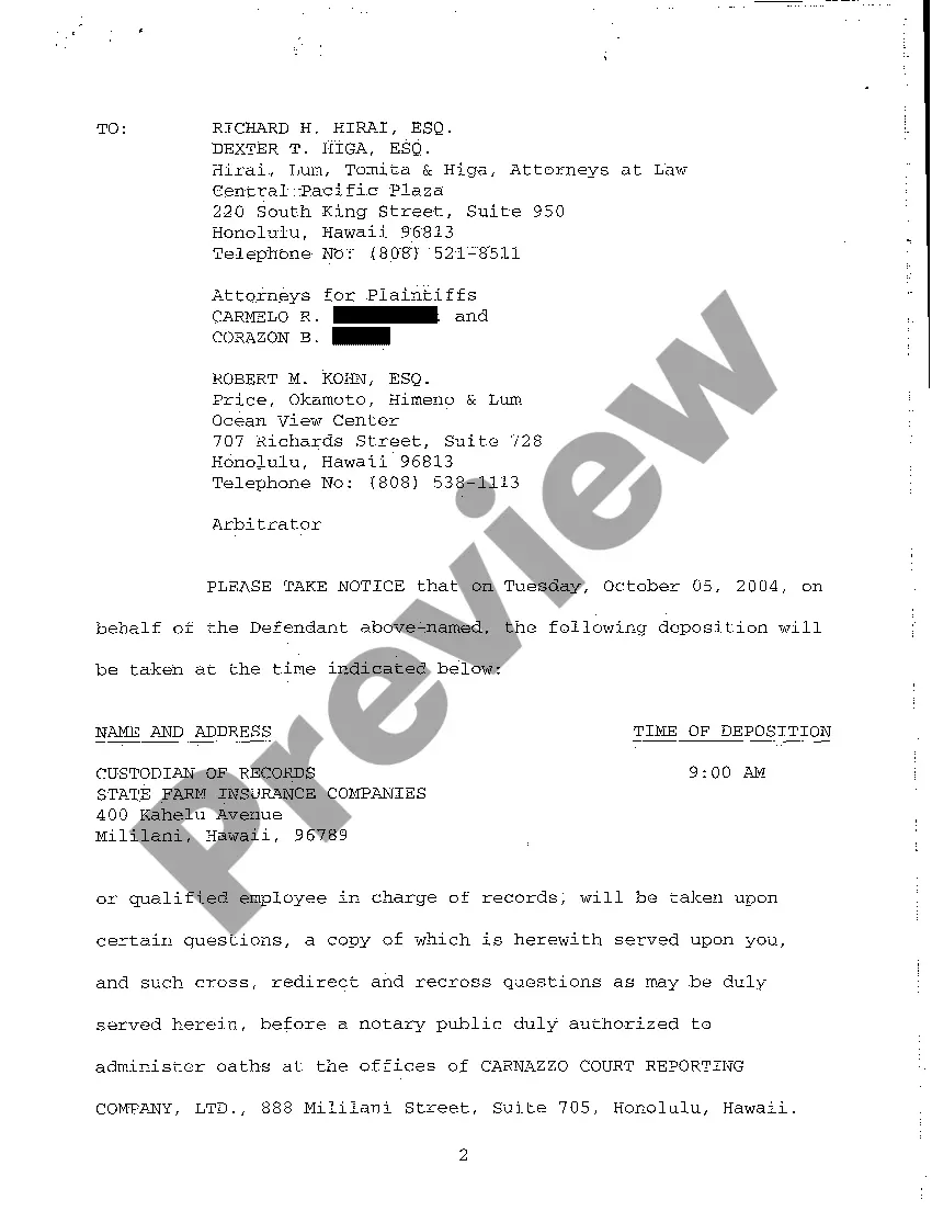 Preview A17 Notice of Taking Deposition Upon Written Questions, Questions and Certificate of Service