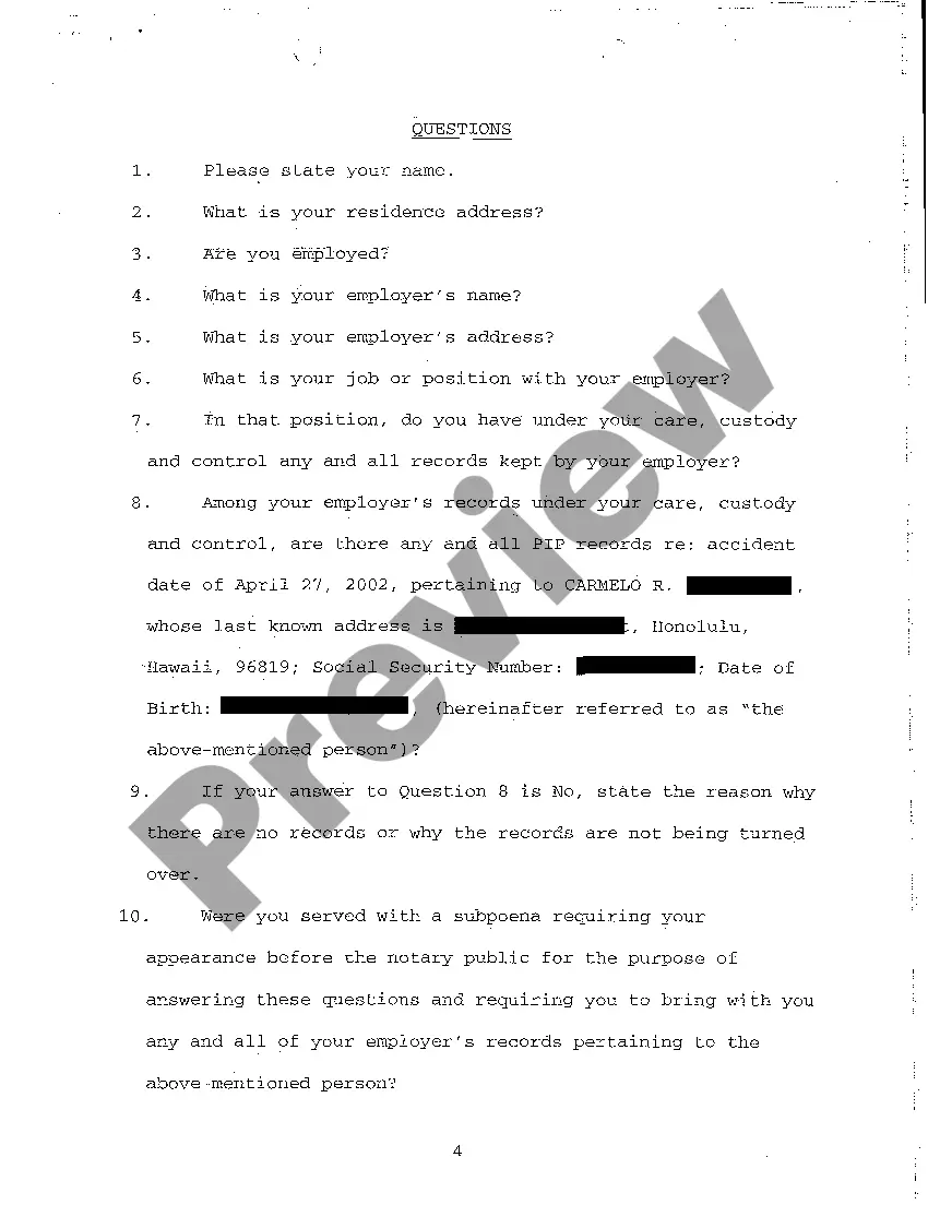 Preview A17 Notice of Taking Deposition Upon Written Questions, Questions and Certificate of Service