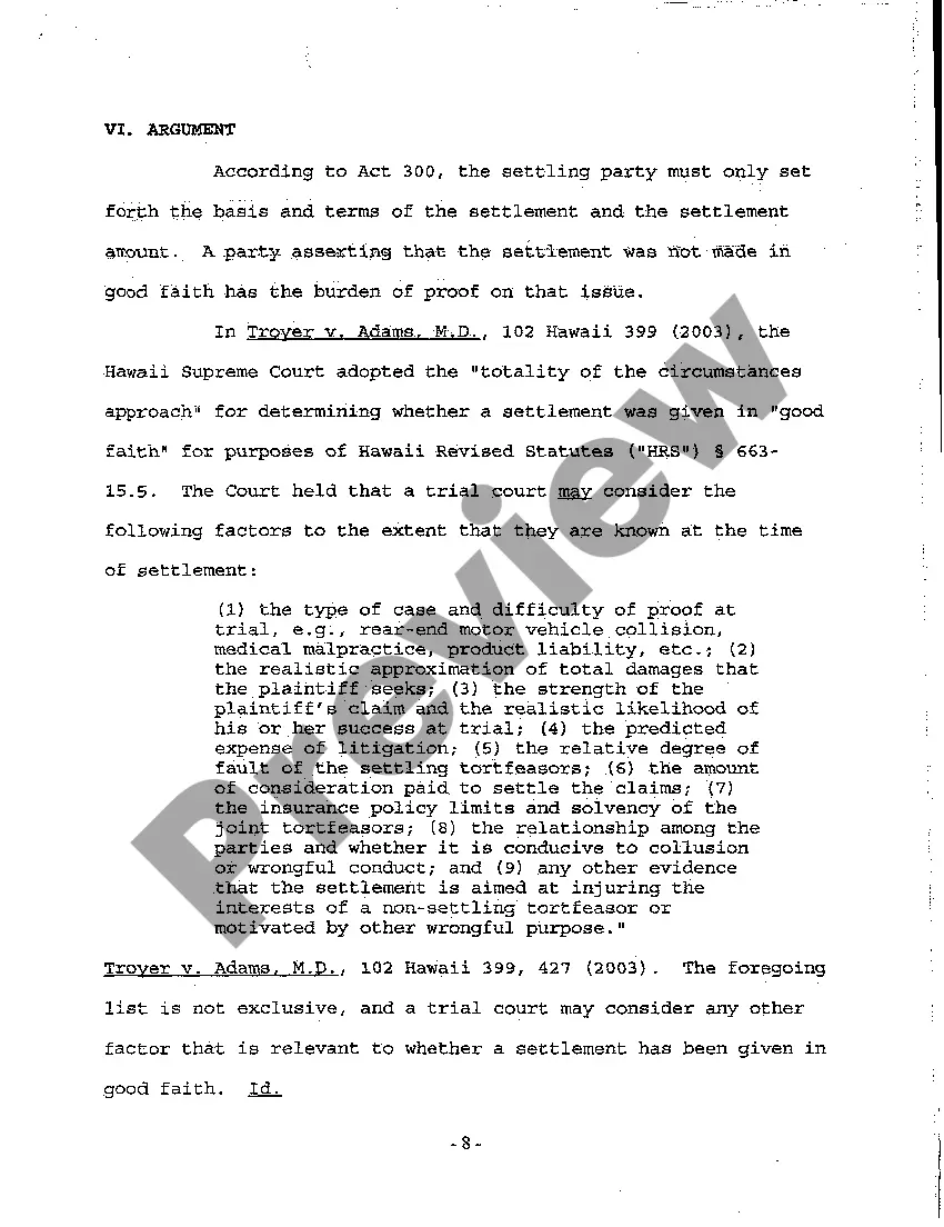 Preview A26 Defendant's Petition for Approval of Settlement