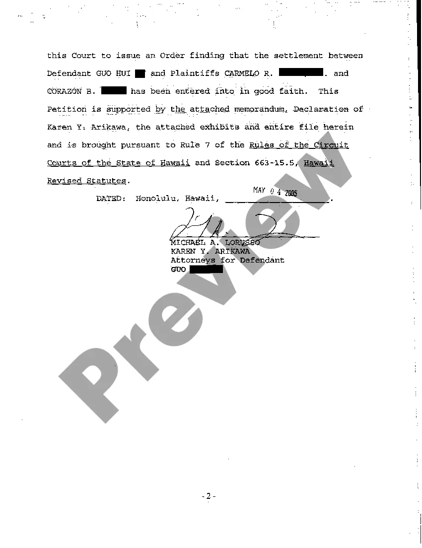 Preview A26 Defendant's Petition for Approval of Settlement