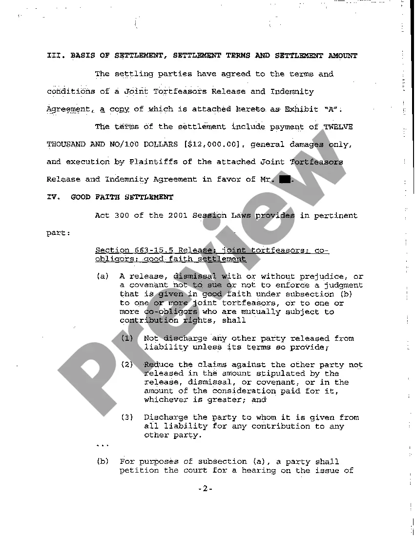 Preview A26 Defendant's Petition for Approval of Settlement