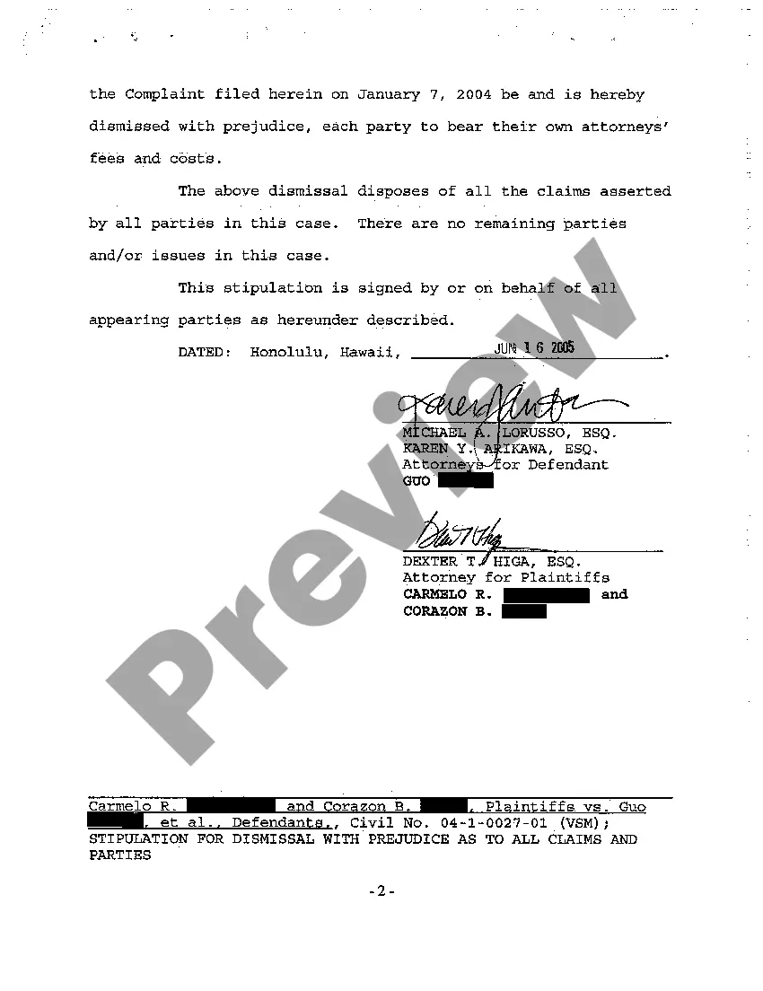 Preview A28 Stipulation for Dismissal with Prejudice as to All Claims and Parties
