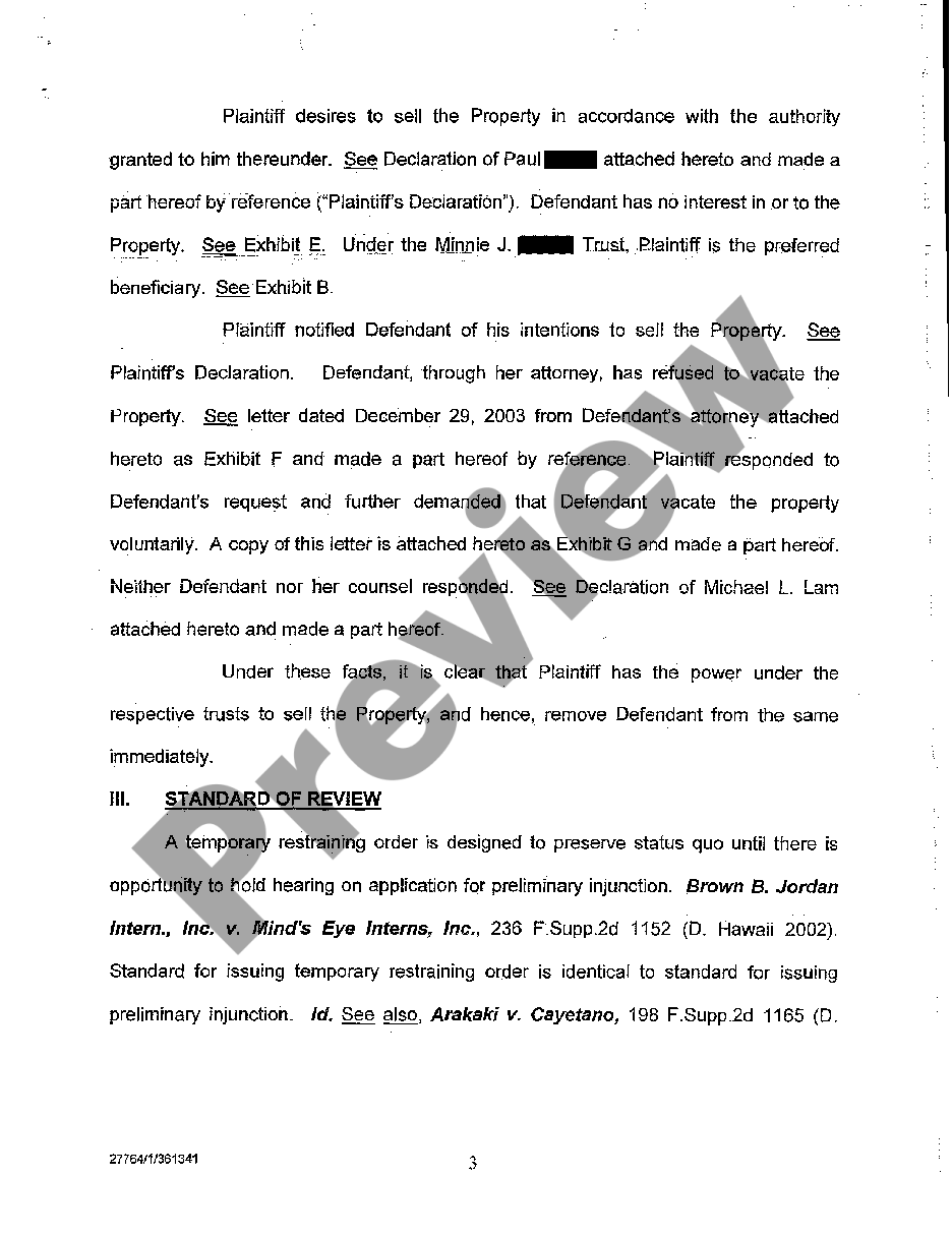 Hawaii Plaintiffs Motion For Temporary Restraining Order And For Preliminary Injunction 2003