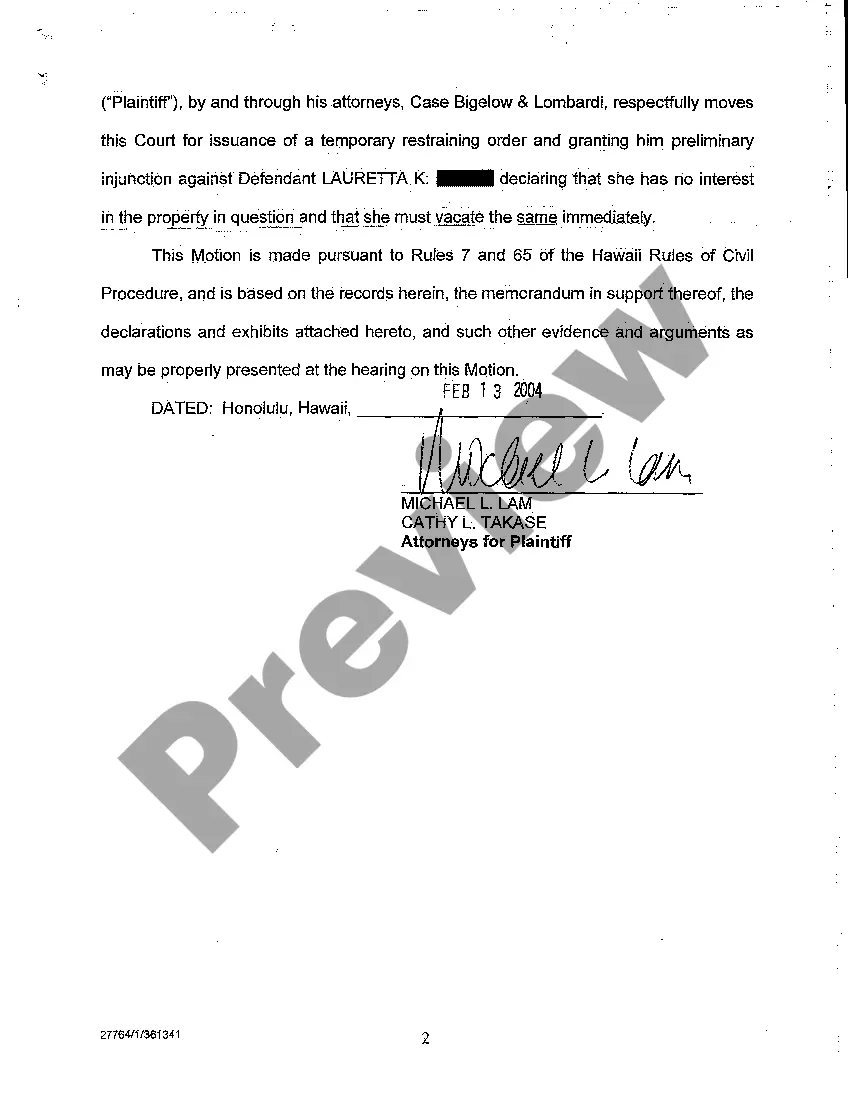 Preview A02 Plaintiff's Motion for Temporary Restraining Order and for Preliminary Injunction