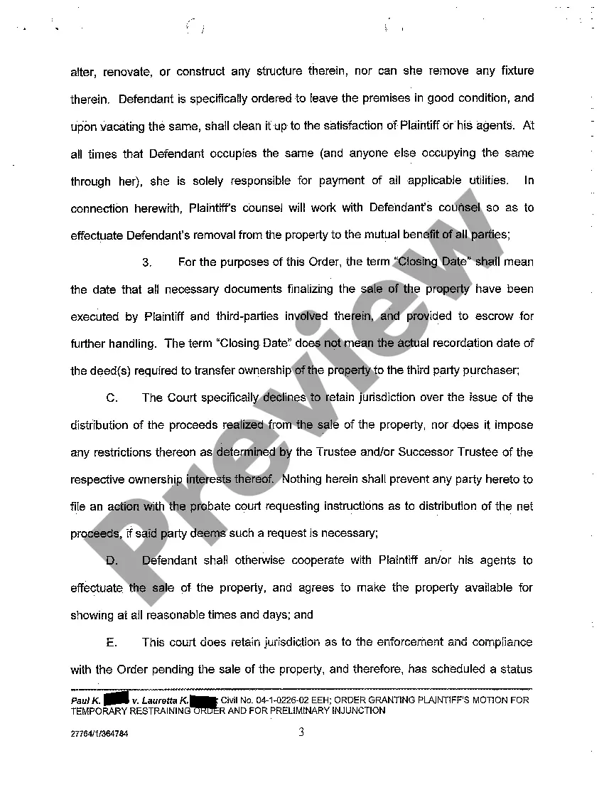 Preview A05 Order Granting Plaintiff's Motion for Temporary Restraining Order and for Preliminary Injunction