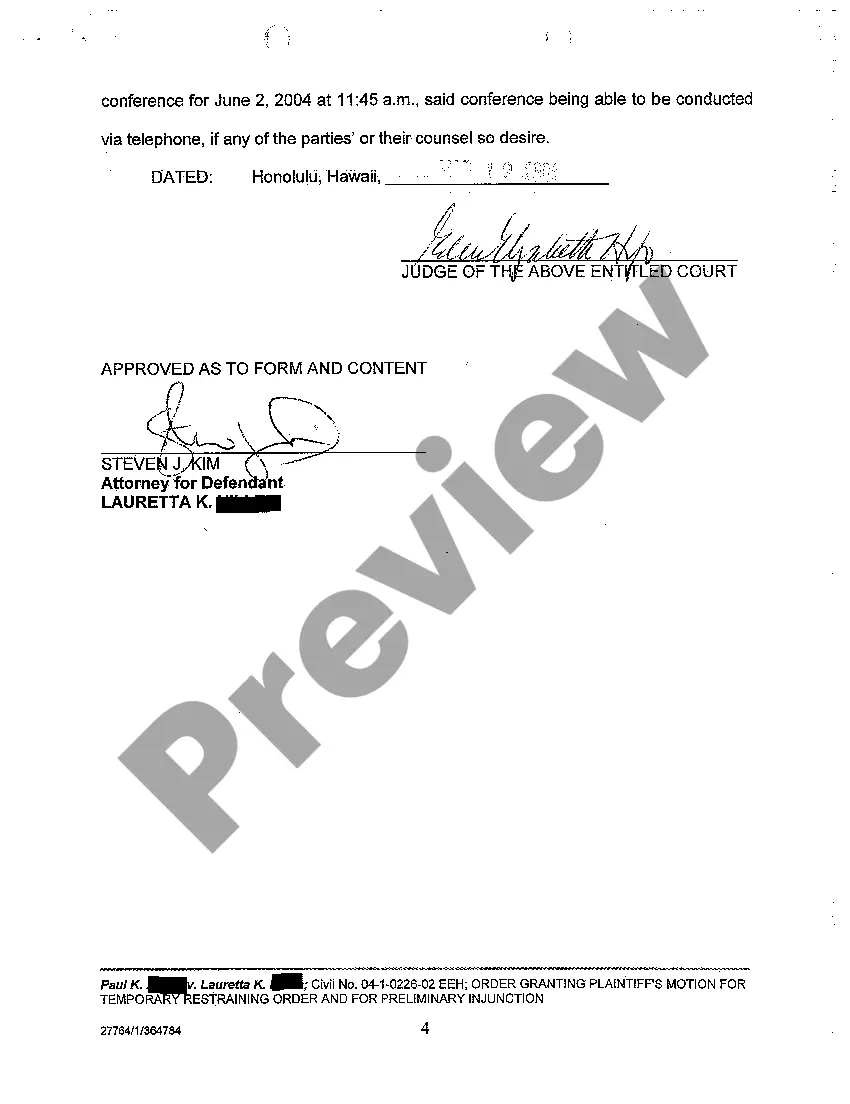 Preview A05 Order Granting Plaintiff's Motion for Temporary Restraining Order and for Preliminary Injunction