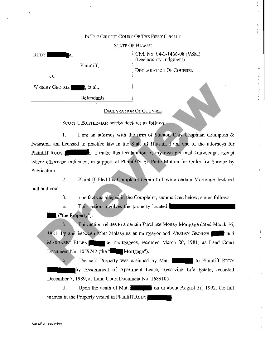 Preview A03 Plaintiff's Ex Parte Motion for Order for Service by Publication