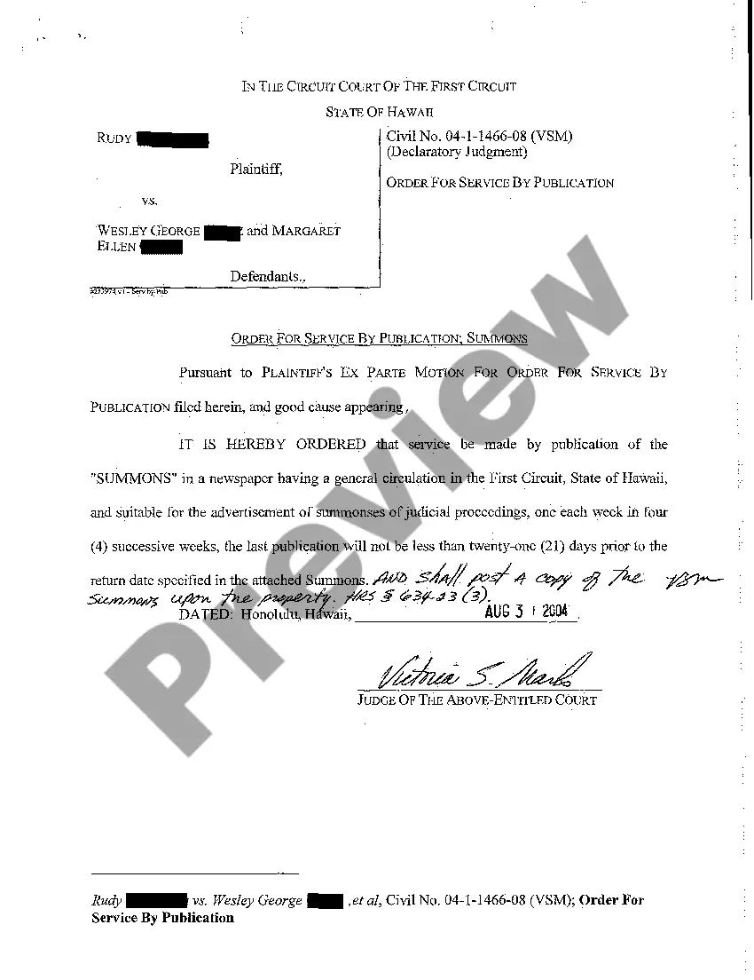 Preview A03 Plaintiff's Ex Parte Motion for Order for Service by Publication