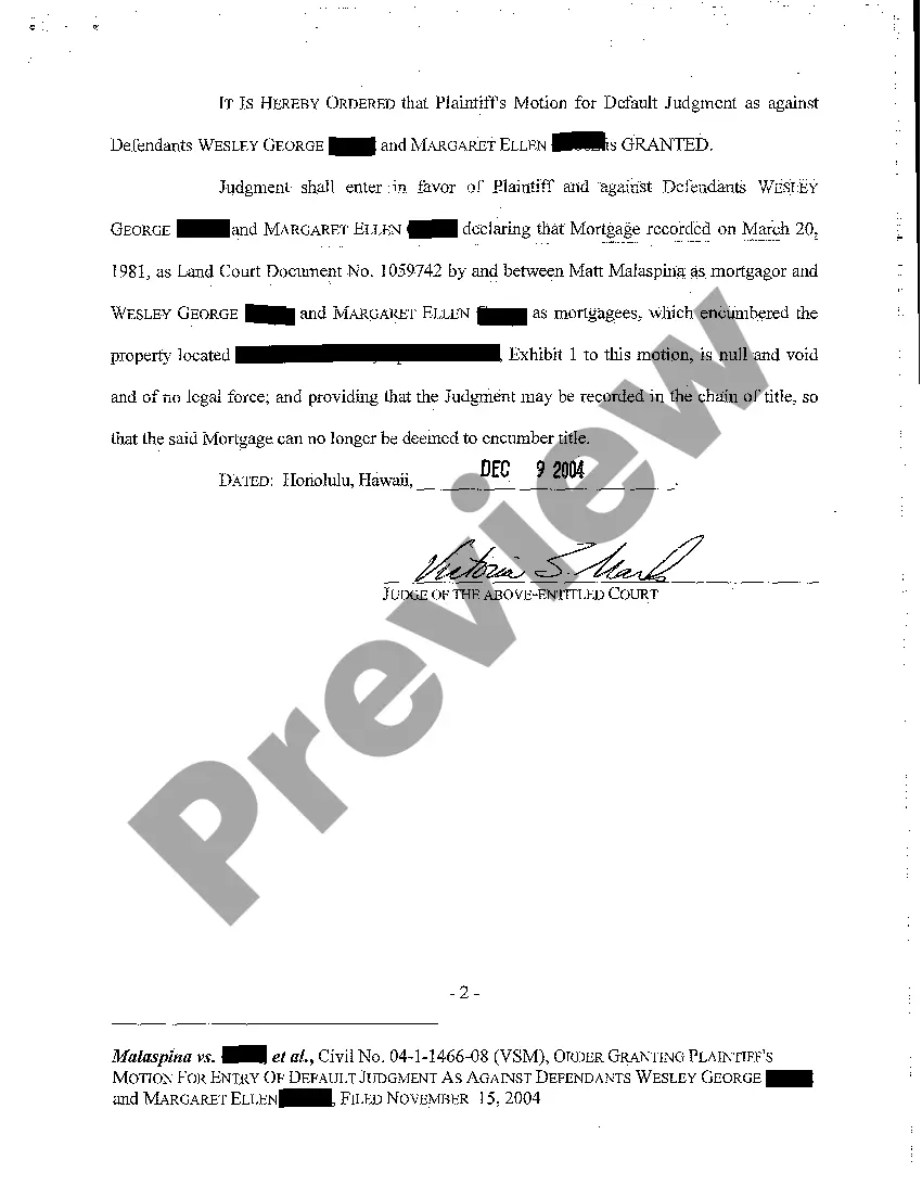 Preview A08 Order Granting Plaintiff's Motion for Entry of Default Judgment as Against Defendant