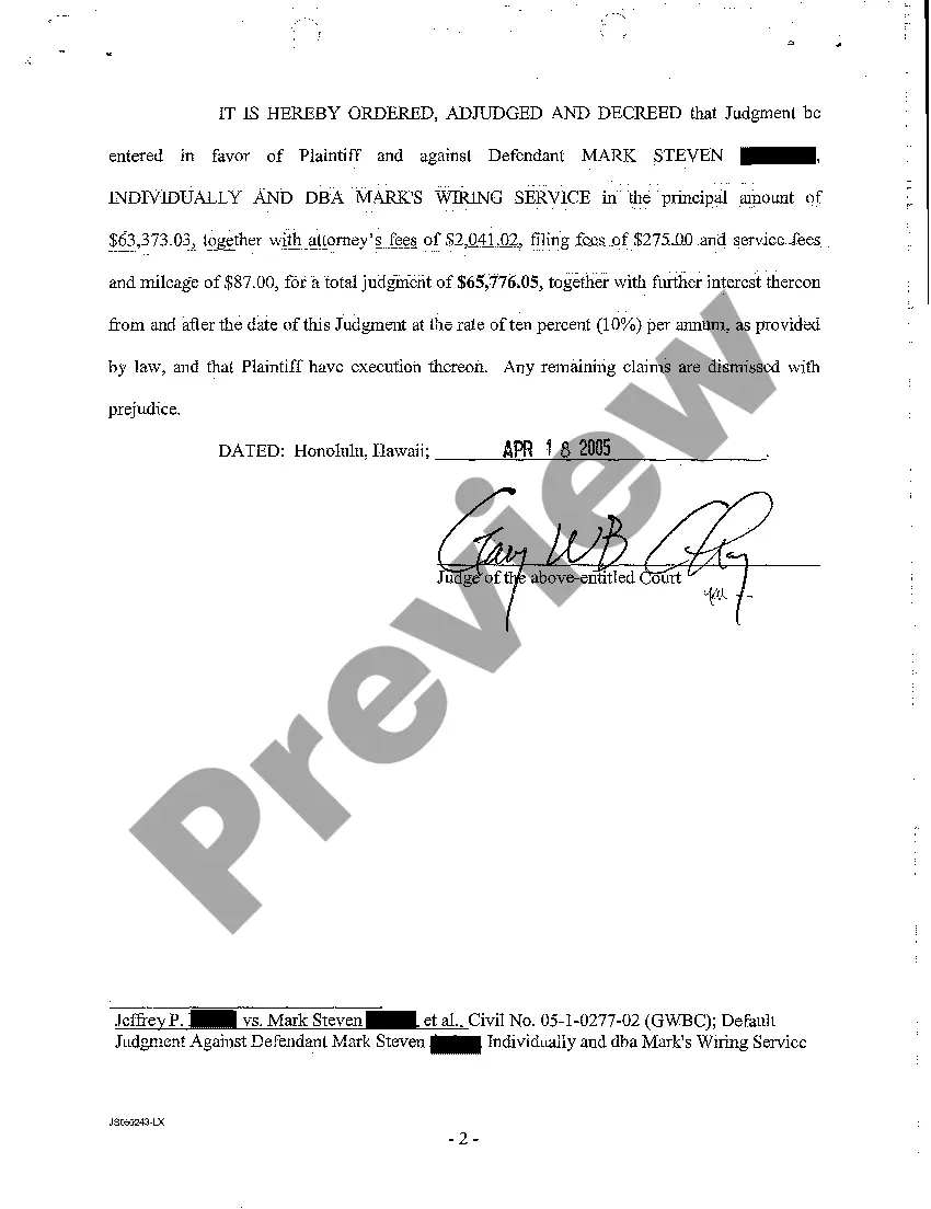 Preview A08 Default Judgment Against Defendant