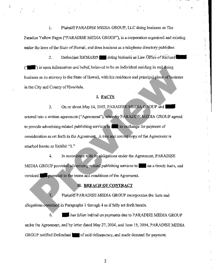 Get A02 Complaint for Breach of Contract Preview A02 Complaint for Breach of Contract