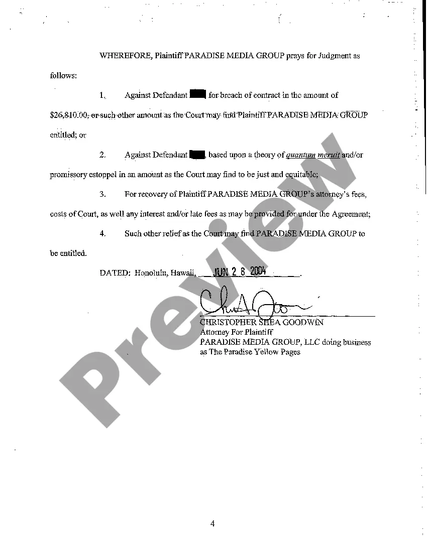 Get A02 Complaint for Breach of Contract Preview A02 Complaint for Breach of Contract