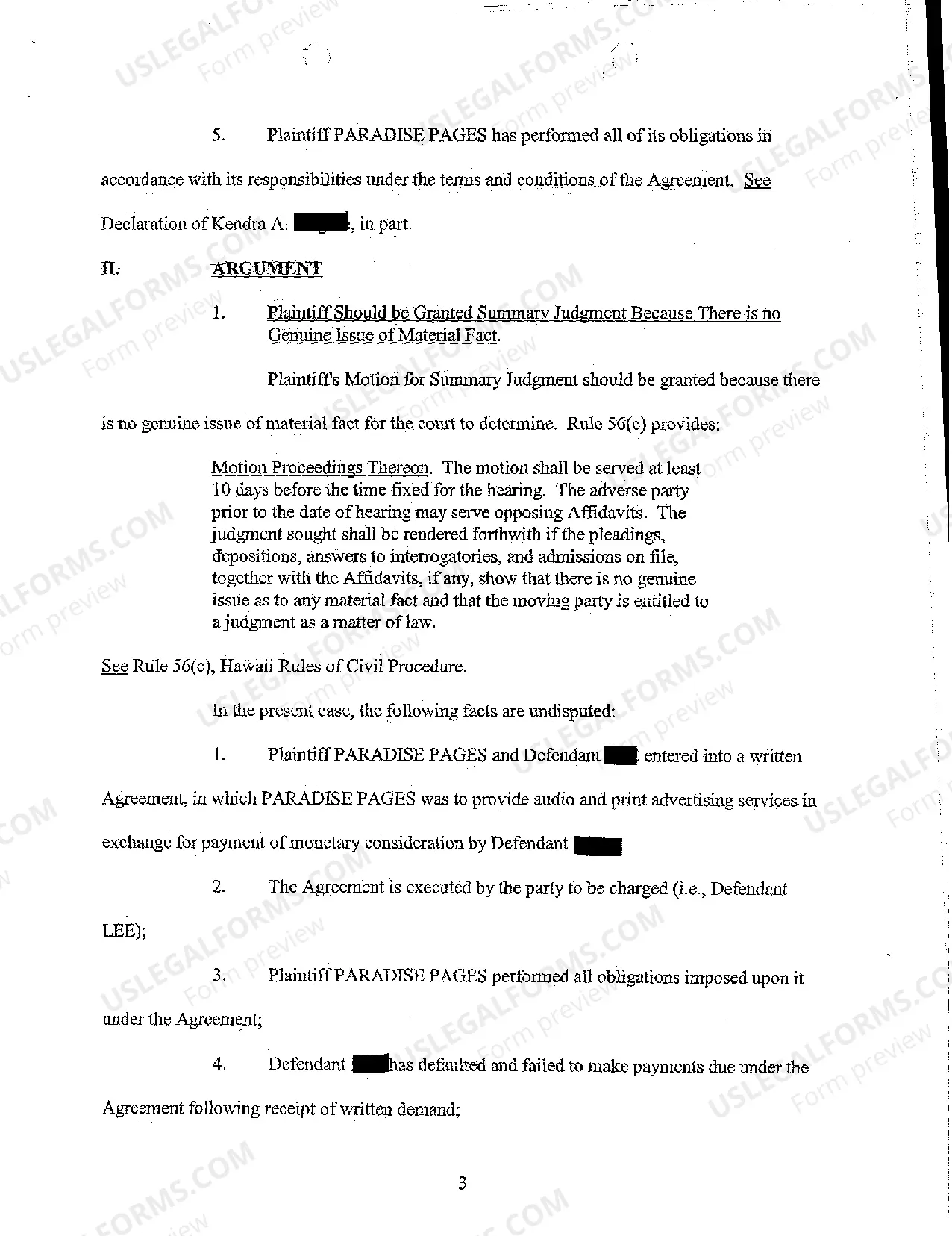 Preview A05 Plaintiff's Motion for Summary Judgment Against Defendant