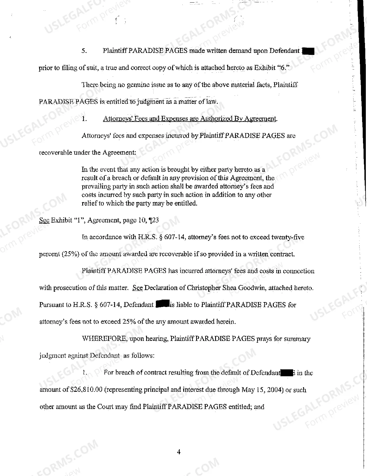 Preview A05 Plaintiff's Motion for Summary Judgment Against Defendant