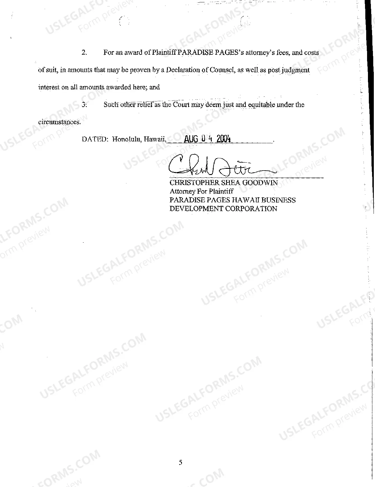 Preview A05 Plaintiff's Motion for Summary Judgment Against Defendant