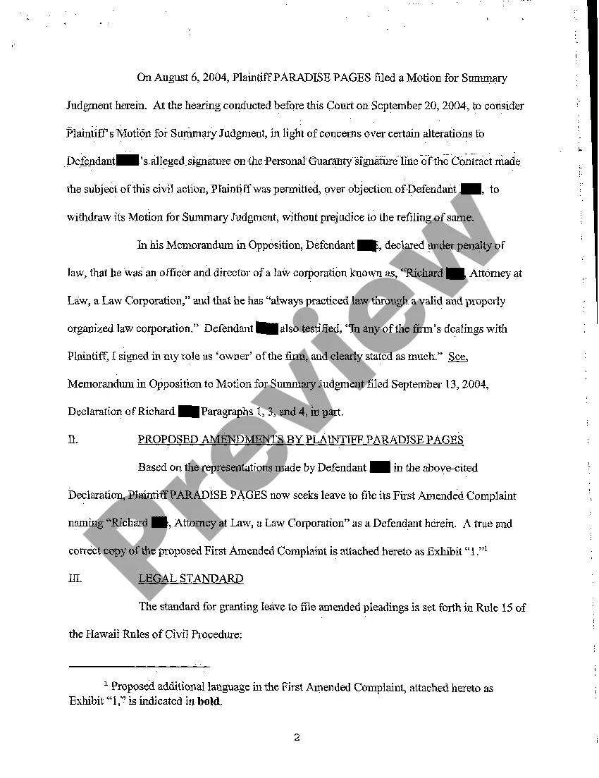 Get A08 Plaintiff's Motion for Leave to File First Amended Complaint Preview A08 Plaintiff's Motion for Leave to File First Amended Complaint
