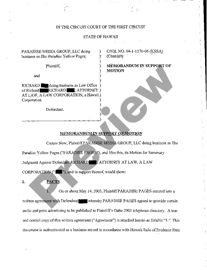 Preview A15 Plaintiff's Motion for Summary Judgment Against Defendant