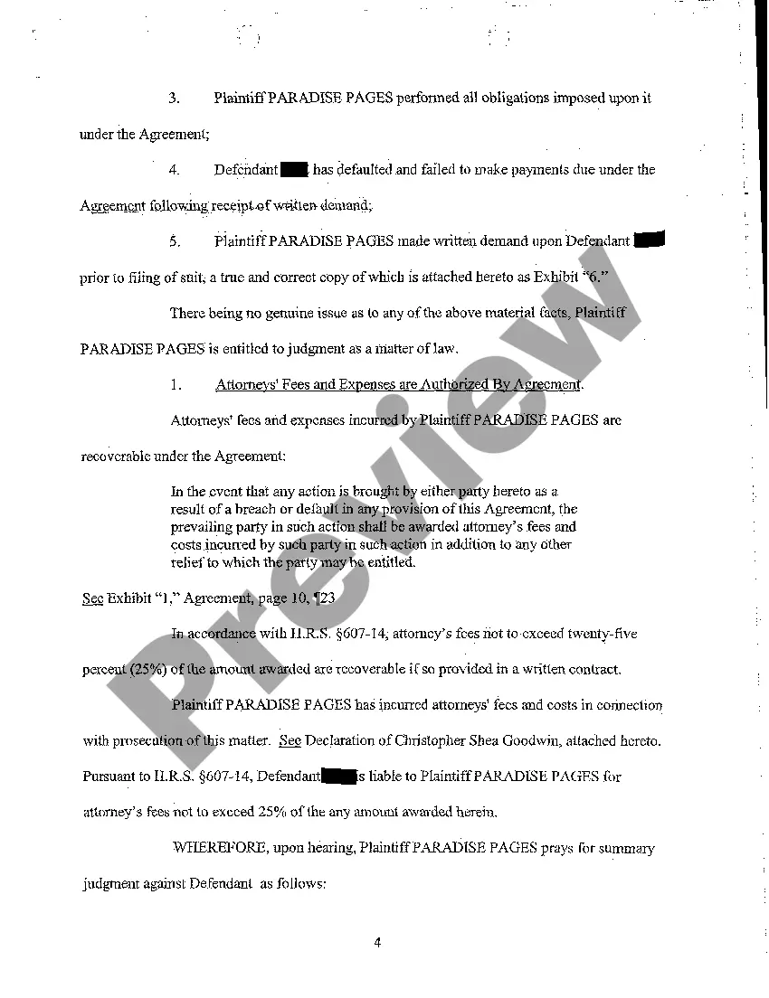 Preview A15 Plaintiff's Motion for Summary Judgment Against Defendant