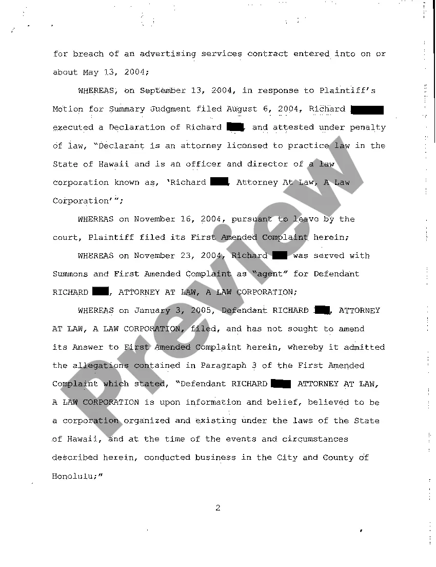 Preview A16 Defendant's Confession of Judgment in Favor of Plaintiff