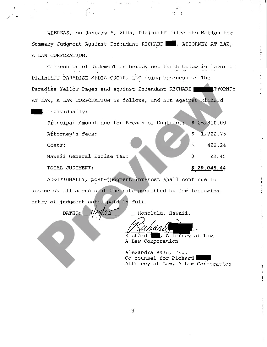 Preview A16 Defendant's Confession of Judgment in Favor of Plaintiff