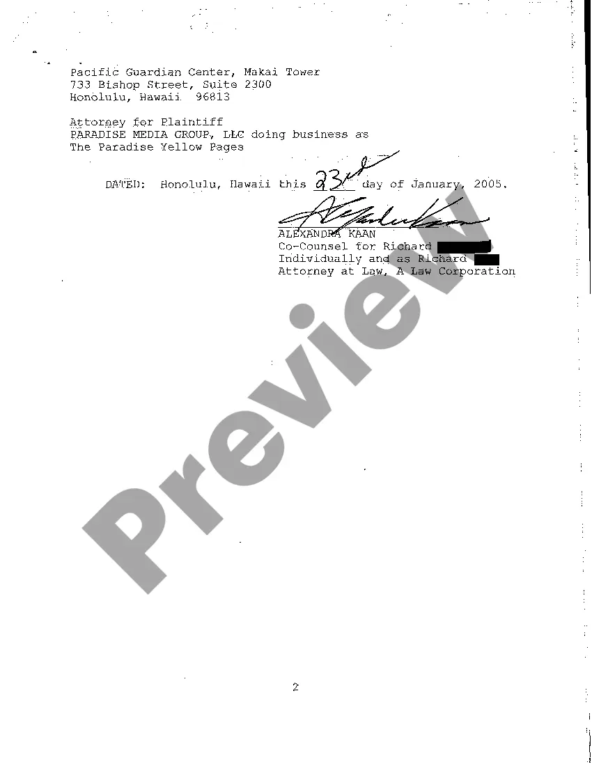 Preview A17 Certificate of Service regarding Defendant's confession of Judgment