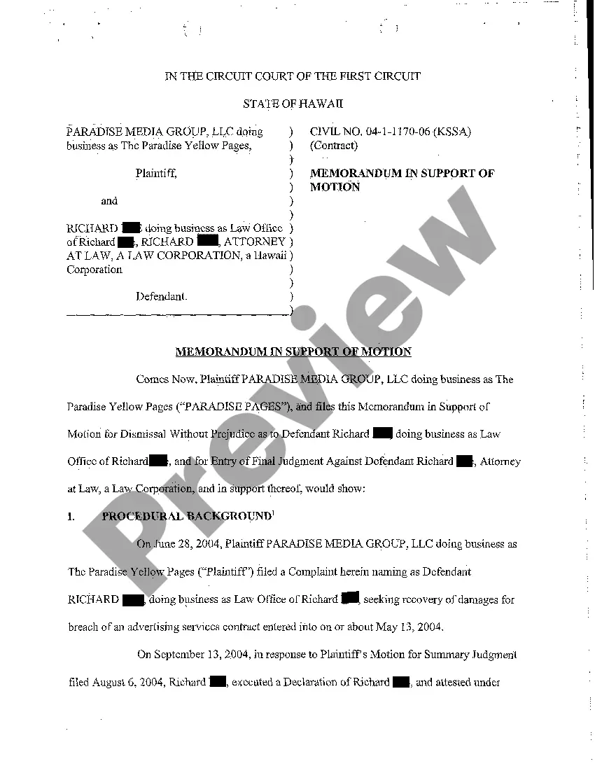 Preview A19 Motion for Dismissal without Prejudice as to Defendant and for Entry of Final Judgment