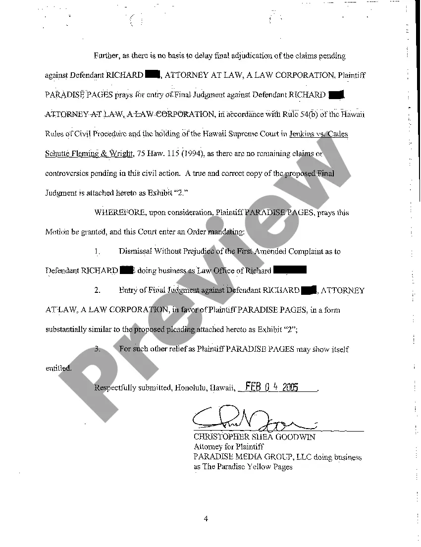 Preview A19 Motion for Dismissal without Prejudice as to Defendant and for Entry of Final Judgment