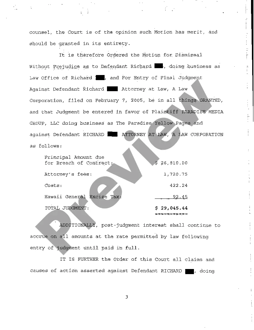 Preview A21 Order Granting Motion for Dismissal without Prejudice and for Entry of Final Judgment Against Defendant