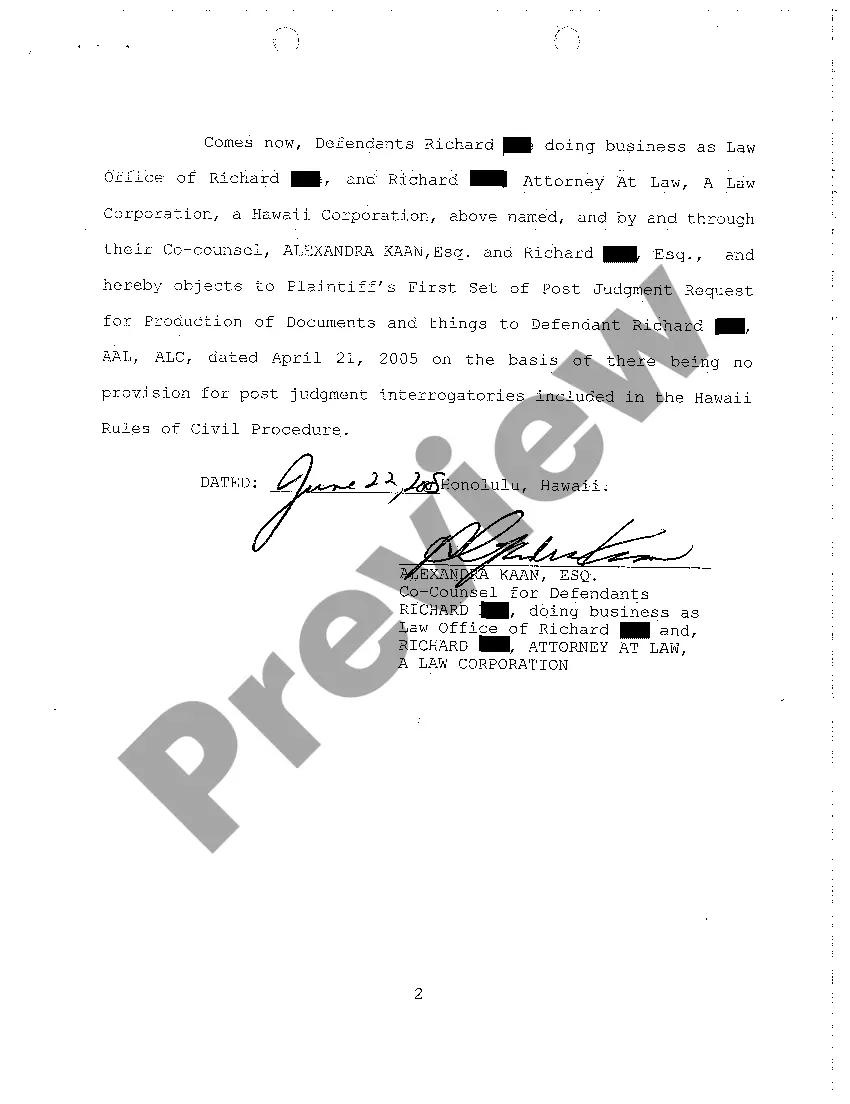 Get A30 Statement of Objection to Plaintiff's Post-Judgment Request for Production of Documents and Things Preview A30 Statement of Objection to Plaintiff's Post-Judgment Request for Production of Documents and Things
