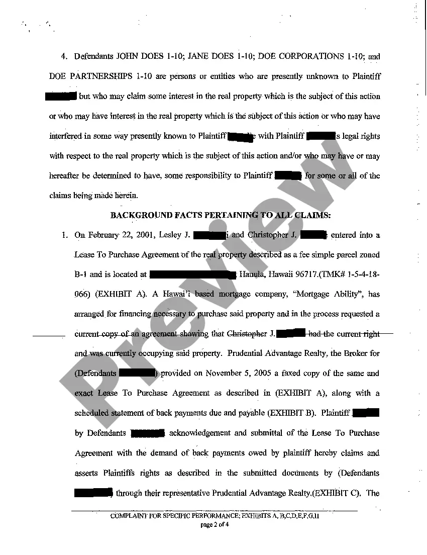 Preview A02 Complaint for Specific Performance and / or Damages