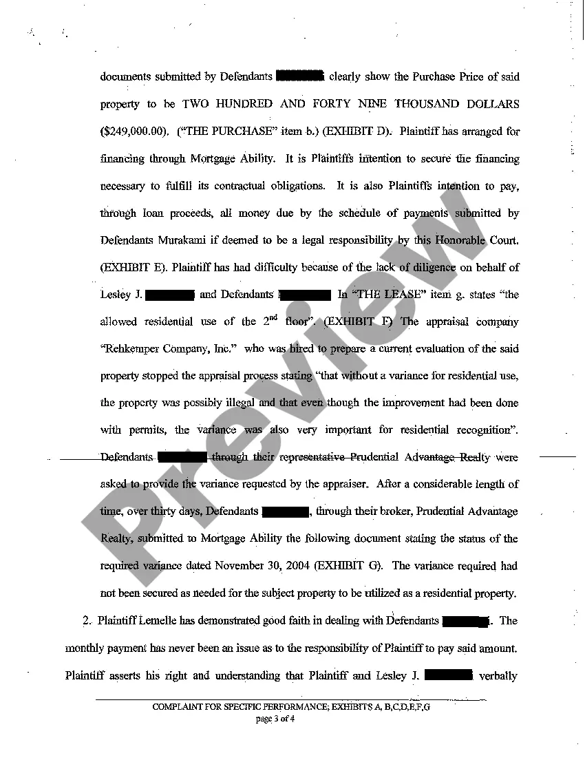 Preview A02 Complaint for Specific Performance and / or Damages