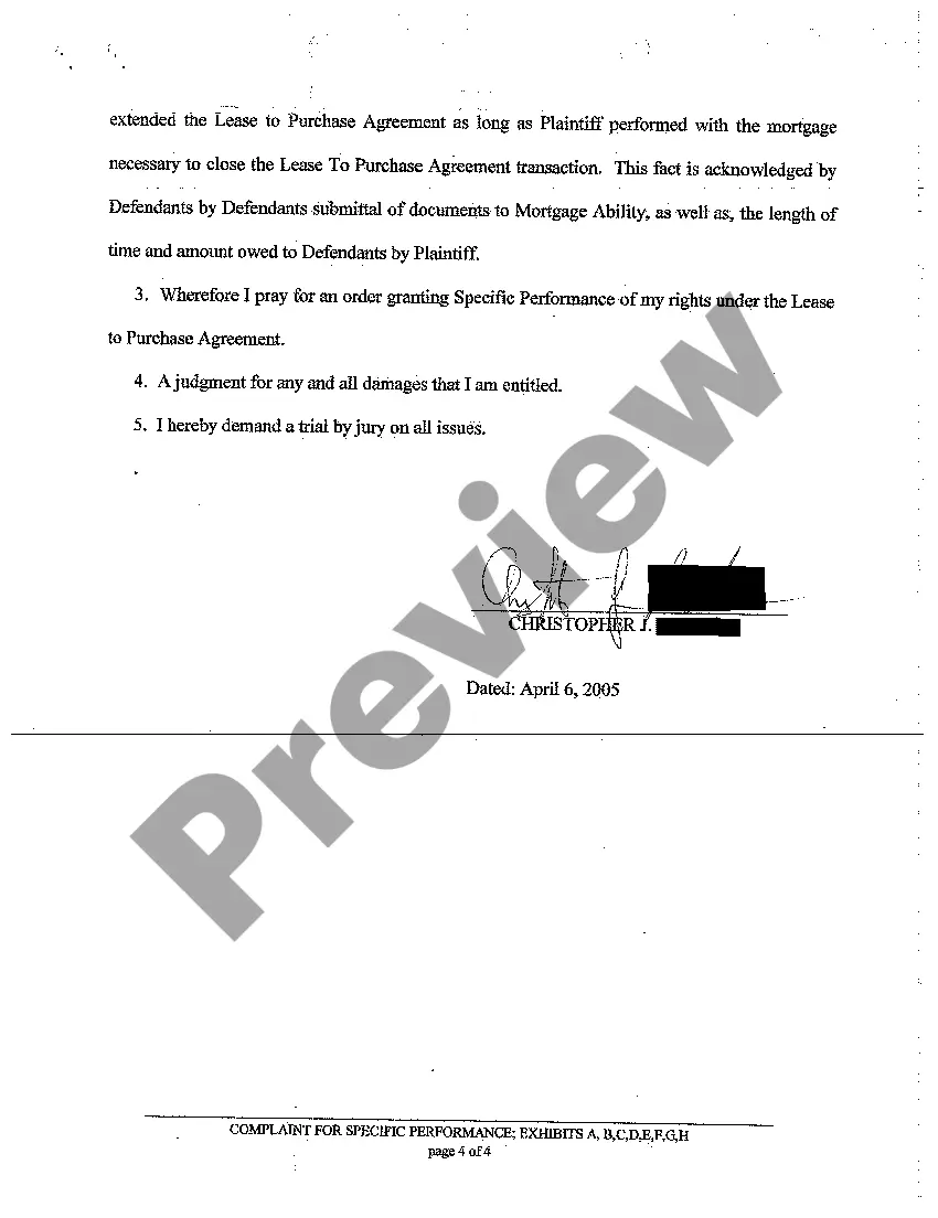 Preview A02 Complaint for Specific Performance and / or Damages