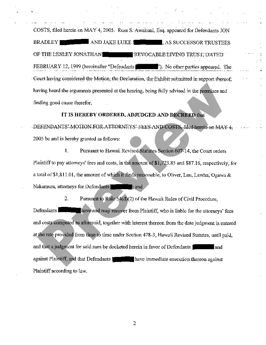 Preview A15 Order Granting Defendants' Motion for Attorneys' Fees and Costs