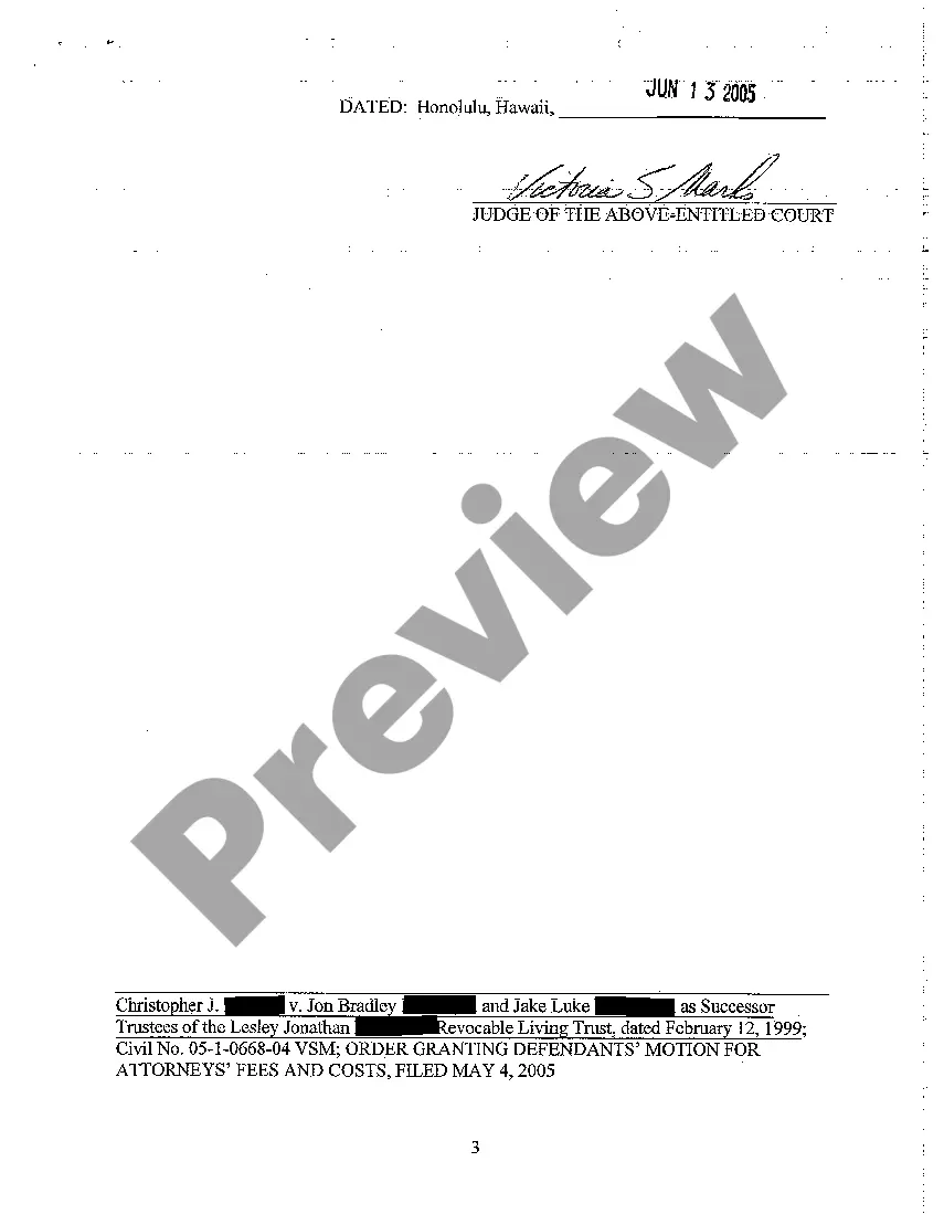 Preview A15 Order Granting Defendants' Motion for Attorneys' Fees and Costs